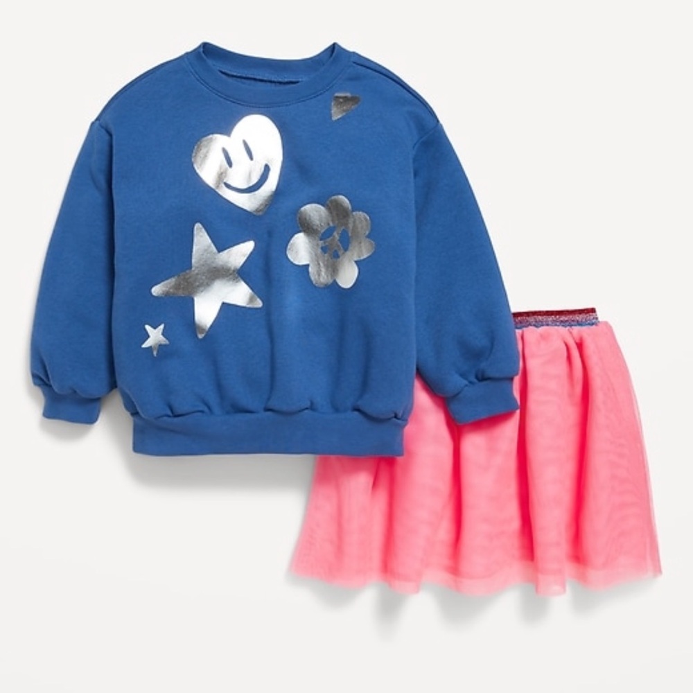 Old Navy Blue Sweatshirt and Pink Tulle Skirt Set